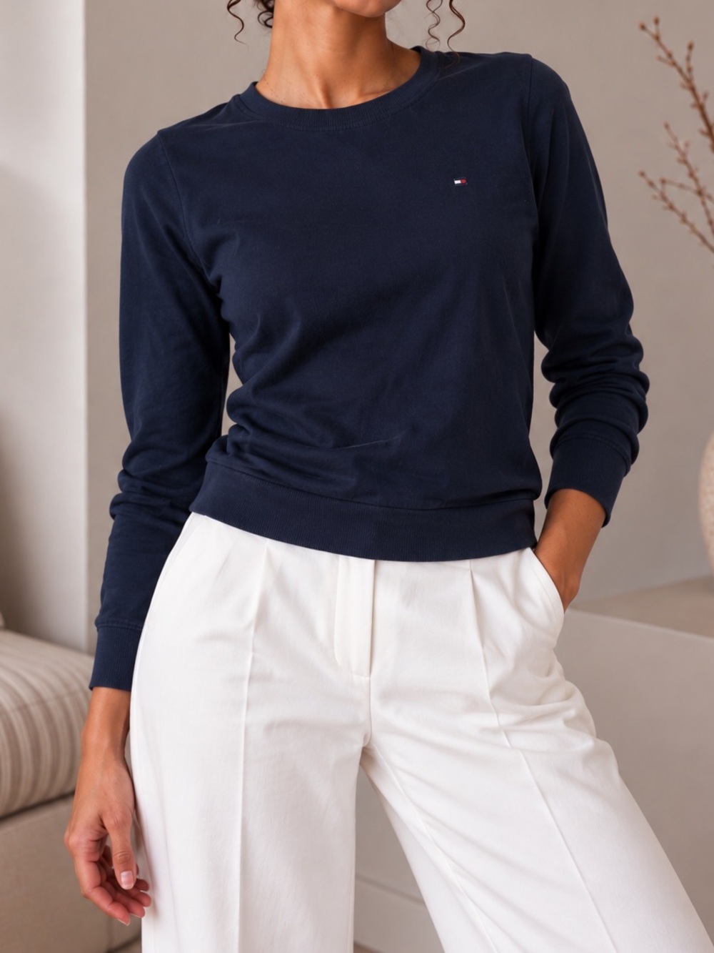 Tommy Hilfiger Navy Long-Sleeve Crew Sweatshirt
